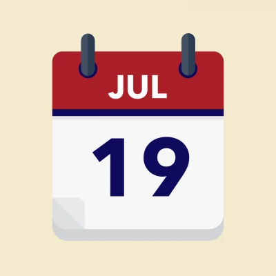 Calendar icon showing 19th July