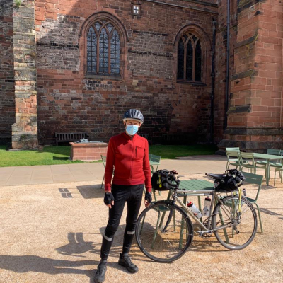 Revd John Kime - Outside Carlisle Cathedal 19 May - Climate Change Cycle Ride